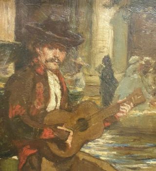 19th Century Spanish Guitar Music Portrait Listed French Oil Painting 3