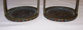 Pair Antique Chinese Enamel Cloisonné Brass Bronze Stirrups Abumi Asian Saddle 10