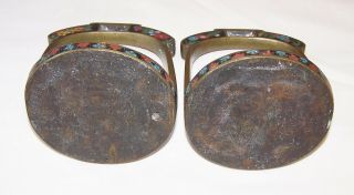 Pair Antique Chinese Enamel Cloisonné Brass Bronze Stirrups Abumi Asian Saddle 11