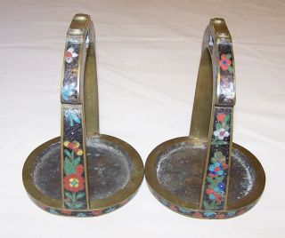 Pair Antique Chinese Enamel Cloisonné Brass Bronze Stirrups Abumi Asian Saddle 2