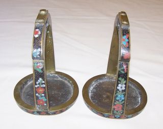 Pair Antique Chinese Enamel Cloisonné Brass Bronze Stirrups Abumi Asian Saddle 4
