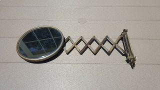 Antique Retractable Beveled Shaving Make Up Mirror 8 " Dia Very Unusual