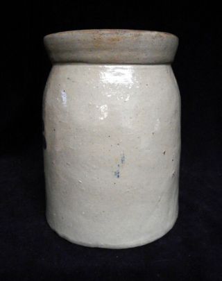 Late 19th C.  Antique Stoneware Crock Blue Decorated With Bird 5