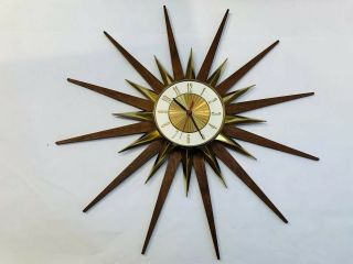 Elgin Mid Century Modern Sunburst Starburst Wall Clock Mcm 27 " Regular Numbers