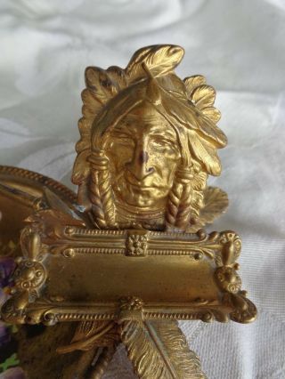 ANTIQUE VICTORIAN NATIVE AMERICAN INDIAN HP VIOLET CALLING CARD TRAY HOLDER 3