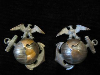 WWI WWII US Marine Corps Officer EGA Collar Insignia Pins 3