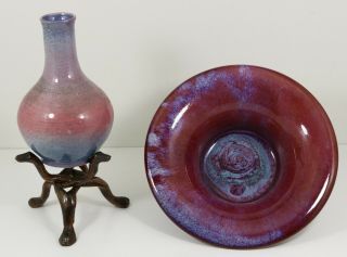 Fine Antique Chinese Sang De Boeuf Oxblood Vase And Bowl
