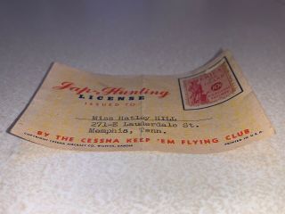 1941 JAP HUNTING LICENSE Dec 7th 1941 CESSNA CARD 10