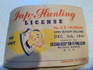 1941 JAP HUNTING LICENSE Dec 7th 1941 CESSNA CARD 2