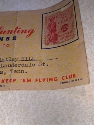 1941 JAP HUNTING LICENSE Dec 7th 1941 CESSNA CARD 5