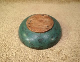 Old Wooden Very Small Turned Dough Bowl Robin Egg Blue Paint 2