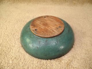 Old Wooden Very Small Turned Dough Bowl Robin Egg Blue Paint 3