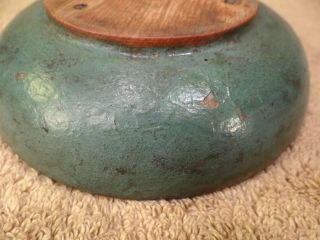 Old Wooden Very Small Turned Dough Bowl Robin Egg Blue Paint 4