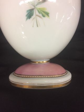 Tall Antique French Painted Pink/White Opaline Vase,  Bird,  Floral,  Gilt,  c.  1850 6