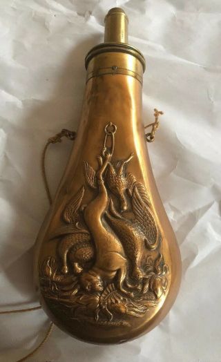 Antique Powder Flask James Dixon And Sons Sheffield Copper Hunting Double Sided