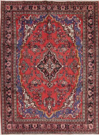 Vintage Traditional Floral Persian Oriental Hand - Knotted Red Wool Area Rug 7x10