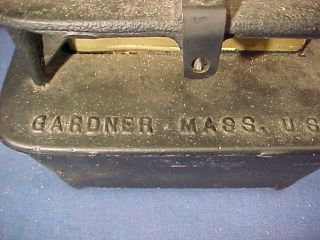 19thc SAD IRON Cast Iron HEATER w MICA GLASS Gardner Mass 2