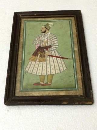 Vintage Hand Painting Old Mughal Emperor Akbar Wooden Frame 1139 11