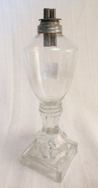 Good Antique Flint Glass Whale Oil Lamp With Lemon Press Base