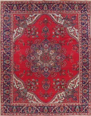 Vintage Geometric Red Persian Area Rug Oriental Large Hand - Knotted Wool 10 