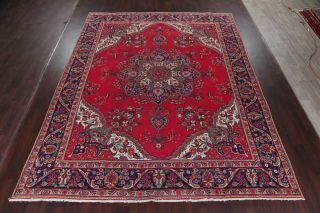 VINTAGE Geometric RED Persian Area Rug Oriental Large Hand - Knotted Wool 10 ' x13 ' 2