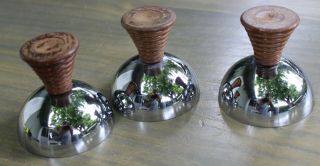3 Rare Antique Art Deco Chrome Top Wood Base Cups Mugs Goblets Glass Set 3 