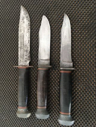 Wwll Usn Navy 3 Knives 2 Rh Pal 35 Mark 1,  1 Rh Pal 36