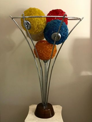 Vtg Mcm Chrome Table Lamp W/ 5 Multicolor Fiberglass Spaghetti Globes - Too Cool