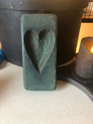 Primitive Handmade Wooden Dark Green Heart Mold