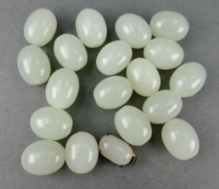 Fine Antique Chinese Carved Pale Celadon Jade Goose Egg Necklace Beads