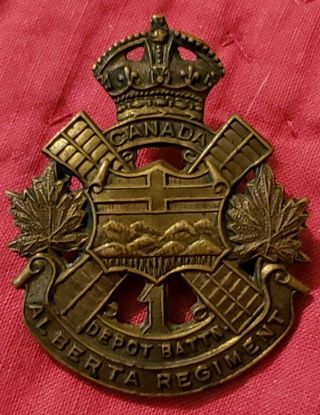 Wwi 1st Depot Battalion Alberta Regiment Hat Badge Insignia Canada Cef Army