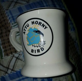 Vintage Coast Guard Station ATTU Horny Bird Coffee cup mug ALASKA w/ Horns 3