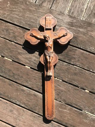 Latge Antique Russian Wood Crucifix Signed Moscow 1897
