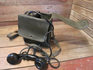 WWII Vintage Signal Corps US ARMY Telephone With Case - PARTS 8