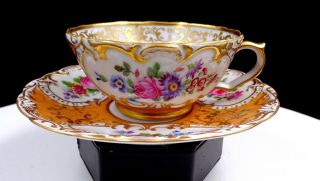 J.  P.  Jacob Petit Signed French Porcelain Gold Scroll 2 " Cup & Saucer 1796 - 1868