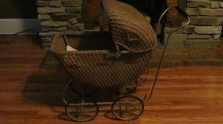 Vintage Wicker Baby Buggy / Doll Carriage - Full Size /