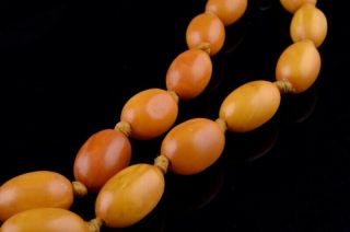 FINE ANTIQUE CHINESE NATURAL BUTTERSCOTCH EGG YOLK AMBER GRADUATED BEAD NECKLACE 6