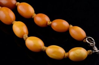 FINE ANTIQUE CHINESE NATURAL BUTTERSCOTCH EGG YOLK AMBER GRADUATED BEAD NECKLACE 7