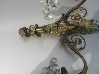 2 Vintage Wall Sconces Brass With Crystal