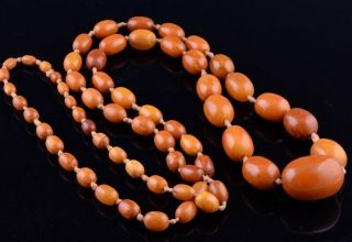 LARGE ANTIQUE CHINESE NATURAL BUTTERSCOTCH EGG YOLK AMBER BUDDHIST BEAD NECKLACE 2