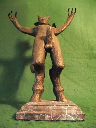 Antique Patina Style Bronzed Nude Demon Occult Statue Phallic Devil Sculpture 5