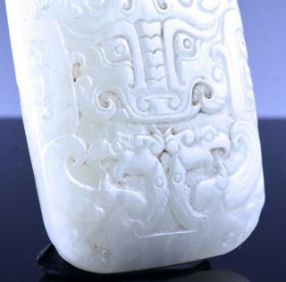 TRULY OLD CHINESE CARVED WHITE JADE DRAGON MASK PENDANT IMPERIAL QIANLONG 5