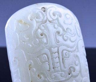 TRULY OLD CHINESE CARVED WHITE JADE DRAGON MASK PENDANT IMPERIAL QIANLONG 7