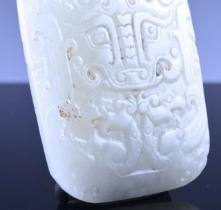 TRULY OLD CHINESE CARVED WHITE JADE DRAGON MASK PENDANT IMPERIAL QIANLONG 9