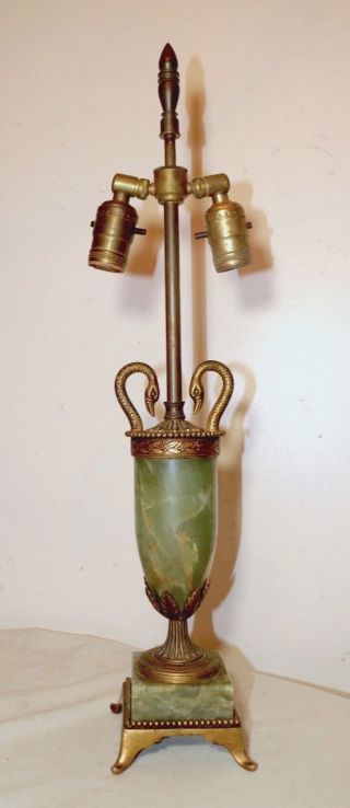 Antique Ornate Gilt Bronze Green Onyx Stone Figural Serpent Electric Table Lamp