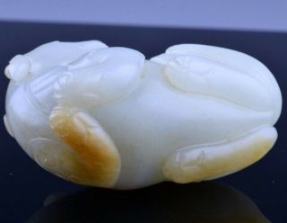 OLD CHINESE WHITE JADE FU LION BIXI GRASPING LOTUS FIGURE QIANLONG 10