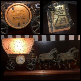 1950s United Four - Horse Stagecoach Vintage Clock Light Cowboy Antique Vintage