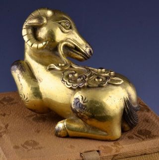 CHINESE GOLD GILT BRONZE RAM FIGURE SCROLL WEIGHT MING QING DYNASTY 4