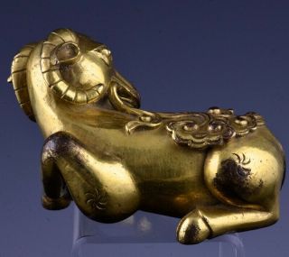 CHINESE GOLD GILT BRONZE RAM FIGURE SCROLL WEIGHT MING QING DYNASTY 7