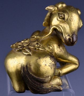 CHINESE GOLD GILT BRONZE RAM FIGURE SCROLL WEIGHT MING QING DYNASTY 8